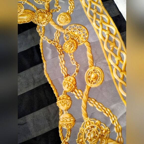 Pierre Cardin Paris 💯 Silk Scarf Gold & Black - Picture 10 of 16